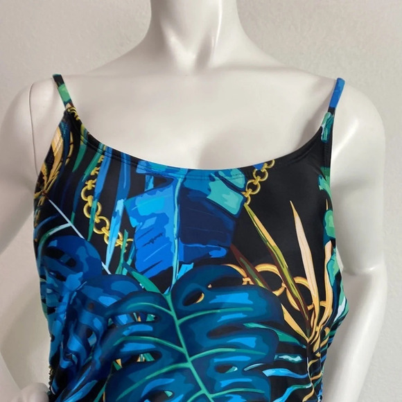 Tropical Print One Piece Ruched Sides Swimsuit Size Large - Picture 2 of 5